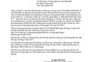Công văn 718/BGDĐT-KHCNMT kéo dài thời hạn nộp hồ sơ tham gia Giải thưởng Bảo Sơn 2016 2017