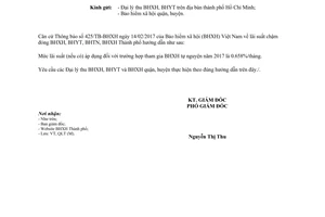 Công văn 390/BHXH-QLT lãi suất tham gia bảo hiểm xã hội tự nguyện Hồ Chí Minh 2017