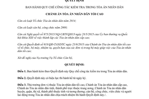 Quyết định 346a/2017/QĐ-TANDTC Quy chế công tác kiểm tra trong Tòa án nhân dân