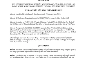 Quyết định 14/2017/QĐ-UBND quy chế phối hợp quản lý lao động người nước ngoài làm việc Huế