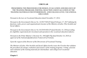 Circular 03/2017/TT-BLDTBXH design issuance programs intermediate college level education
