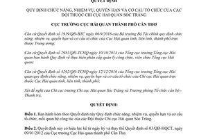 Quyết định 93/QĐ-HQCT tổ chức của các Đội thuộc Chi cục Hải quan Cần Thơ 2017