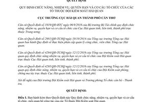 Quyết định 95/QĐ-HQCT  tổ chức các Tổ Đội Kiểm soát Hải quan Cần Thơ 2017