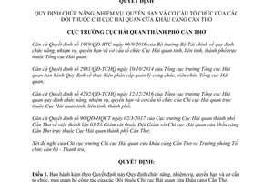 Quyết định 91/QĐ-HQCT chức năng nhiệm vụ quyền hạn các Đội thuộc Chi cục Hải quan Cần Thơ 2017