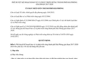Quyết định 454/QĐ-UBND phê duyệt Kế hoạch bảo vệ và phát triển rừng Hải Phòng 2017 2020 2016