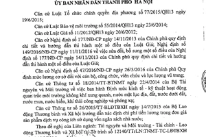 Quyết định 1495/QĐ-UBND định mức kinh tế kỹ thuật đơn giá quan trắc phân tích môi trường Hà Nội 2017