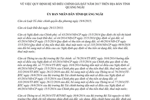 Quyết định 186/QĐ-UBND hệ số điều chỉnh giá đất trên địa bàn tỉnh Quảng Ngãi năm 2017