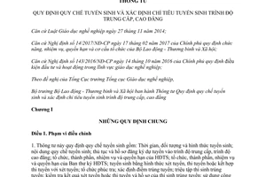 Thông tư 05/2017/TT-BLĐTBXH quy chế tuyển sinh xác định chỉ tiêu tuyển sinh trình độ trung cấp cao đẳng