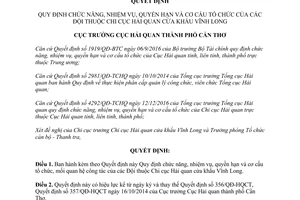 Quyết định 94/QĐ-HQCT tổ chức các Đội thuộc Chi cục Hải quan Cần Thơ năm 2017