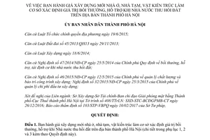 Quyết định 06/2017/QĐ-UBND giá xây mới nhà ở nhà tạm vật kiến trúc bồi thường khi thu hồi đất Hà Nội