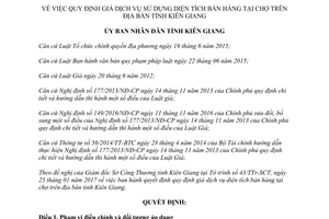 Quyết định 14/2017/QĐ-UBND giá dịch vụ sử dụng diện tích bán hàng tại chợ Kiên Giang