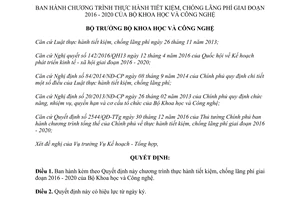 Quyết định 351/QĐ-BKHCN chương trình thực hành tiết kiệm chống lãng phí 2016 2020 2017