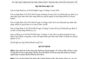 Quyết định 715/QĐ-BYT mã số thẻ công chức thanh tra chuyên ngành y tế 2017