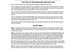 Quyết định 124/QĐ-UBND thủ tục hành chính Sở Nông nghiệp Phát triển nông thôn Kon Tum 2017