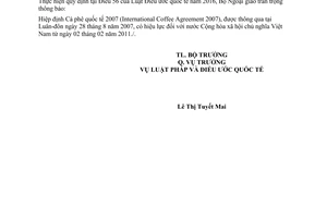 Thông báo 08/2017/TB-LPQT hiệu lực Hiệp định Cà phê quốc tế 2007