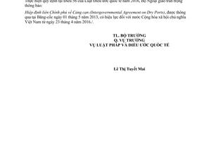 Thông báo 07/2017/TB-LPQT điều ước quốc tế Hiệp định liên Chính phủ về Cảng cạn
