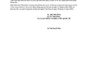 Thông báo 06/2017/TB-LPQT hiệu lực Hiệp định liên Chính phủ mạng lưới đường sắt xuyên Á