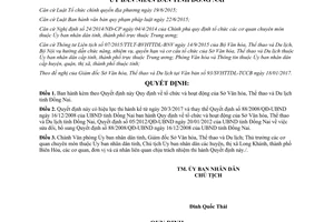 Quyết định 09/2017/QĐ-UBND tổ chức và hoạt động của Sở Văn hóa Thể thao và Du lịch Đồng Nai 2017