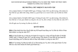 Quyết định 86/QĐ-UBDT Kế hoạch hoạt động Vụ Dân tộc thiểu số thực hiện nhiệm vụ công tác 2017