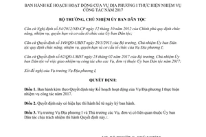 Quyết định 87/QĐ-UBDT Kế hoạch hoạt động Vụ Địa phương I thực hiện nhiệm vụ công tác 2017
