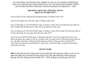 Nghị quyết 01/2017/NQ-HĐND phân cấp nguồn thu nhiệm vụ chi các khoản thu ngân sách Sóc Trăng