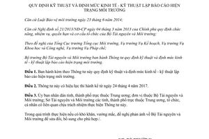 Thông tư 02/2017/TT-BTNMT kỹ thuật định mức kinh tế lập báo cáo hiện trạng môi trường