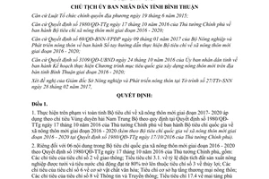 Quyết định 607/QĐ-UBND thực hiện Bộ tiêu chí về xã nông thôn mới Bình Thuận 2016 2020 2017