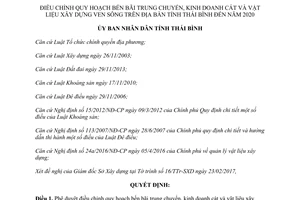 Quyết định 560/QĐ-UBND 2017 điều chỉnh quy hoạch bến bãi trung chuyển kinh doanh cát Thái Bình