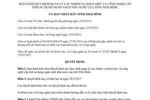 Quyết định 04/2017/QĐ-UBND quản lý nhiệm vụ khoa học công nghệ sử dụng ngân sách Thái Bình