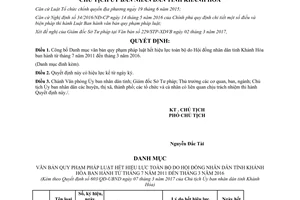 Quyết định 603/QĐ-UBND Danh mục văn bản quy phạm pháp luật hết hiệu lực toàn bộ Khánh Hòa 2017