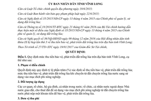 Quyết định 03/2017/QĐ-UBND mức thu tiền bảo vệ phát triển đất trồng lúa Vĩnh Long