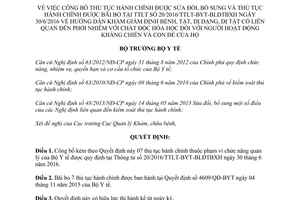 Quyết định 784/QĐ-BYT công bố thủ tục hành chính được tại 20/2016/TTLT-BYT-BLĐTBXH 2017