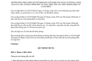Thông tư 49/2017/TT-BQP hướng dẫn 10/2016/QĐ-TTg thủ tục biên phòng điện tử cảng biển