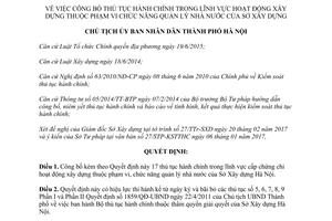Quyết định 1616/QĐ-UBND thủ tục hành chính trong hoạt động xây dựng quản lý nhà nước Hà Nội 2017