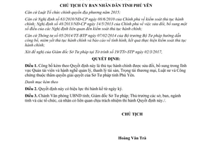 Quyết định 461/QĐ-UBND Công bố thủ tục hành chính thuộc Sở Tư Pháp Phú Yên 2017