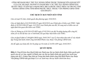 Quyết định 474/QĐ-UBND Danh mục thủ tục thuộc sở ban ngành giải quyết trực tuyến Bình Phước 2017