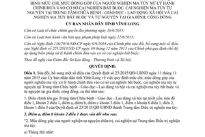 Quyết định 04/2017/QĐ-UBND sửa đổi 23/2015/QĐ-UBND mức đóng góp người nghiện ma túy Vĩnh Long