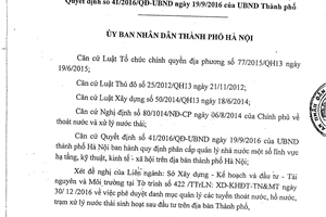 Quyết định 1629/QĐ-UBND 2017 tuyến thoát nước hồ nước trạm xử lý nước thải sinh hoạt Hà Nội 2016