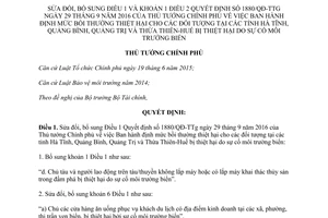 Quyết định 309/QĐ-TTg sửa Quyết định 1880/QĐ-TTg về định mức bồi thường thiệt hại 2017