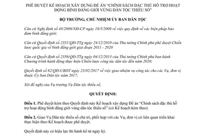 Quyết định 96/QĐ-UBDT Kế hoạch xây dựng Chính sách đặc thù hỗ trợ hoạt động bình đẳng giới 2017