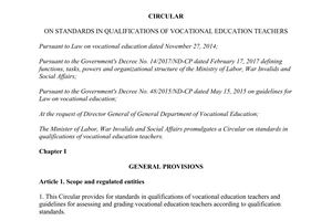 Circular 08/2017/TT-BLDTBXH standards qualifications vocational education teachers