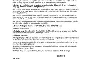 Thông báo 481/TB-BHXH điều chỉnh quy trình phiếu giao nhận hồ sơ theo cơ chế một cửa Hồ Chí Minh 2017