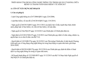 Kế hoạch 266/KH-BYT ứng dụng công nghệ thông tin quản lý khám bệnh thanh toán bảo hiểm y tế 2017