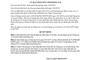 Quyết định 10/2017/QĐ-UBND tổ chức và hoạt động của Sở Thông tin và Truyền thông Đồng Nai 2017