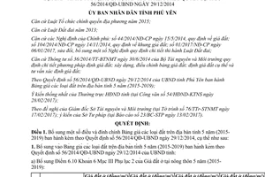 Quyết định 06/2017/QĐ-UBND đính chính Bảng giá đất Phú Yên 2015 2019