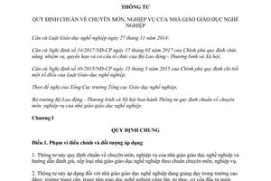 Thông tư 08/2017/TT-BLĐTBXH chuẩn chuyên môn nghiệp vụ nhà giáo giáo dục nghề nghiệp