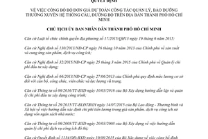 Quyết định 1000/QĐ-UBND đơn giá bảo dưỡng hệ thống cầu đường bộ Hồ Chí Minh 2017