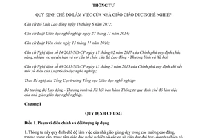 Thông tư 07/2017/TT-BLĐTBXH chế độ làm việc của nhà giáo giáo dục nghề nghiệp