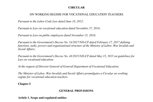 Circular 07/2017/TT-BLDTBXH working regime vocational education teachers