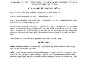 Quyết định 13/2017/QĐ-UBND quản lý nhà nước về khí tượng thủy văn tỉnh Sóc Trăng